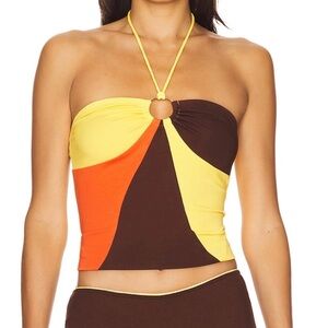 Indah Yellow, Orange, and Brown Halter Top